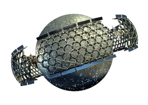 3d Illustration Of Spaceship With A Honeycomb Geodesic Structure 3D Illustration of spaceship with a honeycomb geodesic structure surrounding a central metallic sphere, for science fiction artwork or video game backgrounds. Clipping path included in the file.